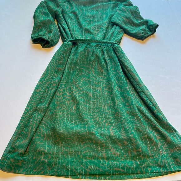 Banana Republic Factory Dress GreenTan Print Mid Length Size 4 - Picture 8 of 10